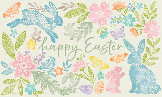 Cat Thurman Designs CTD417 - CTD417 - Happy Easter Floral Bunny - 18x12 Happy Easter, rabbits, butterflies, flowers, eggs, spring, pastel, whimsical holiday illustration from Penny Lane