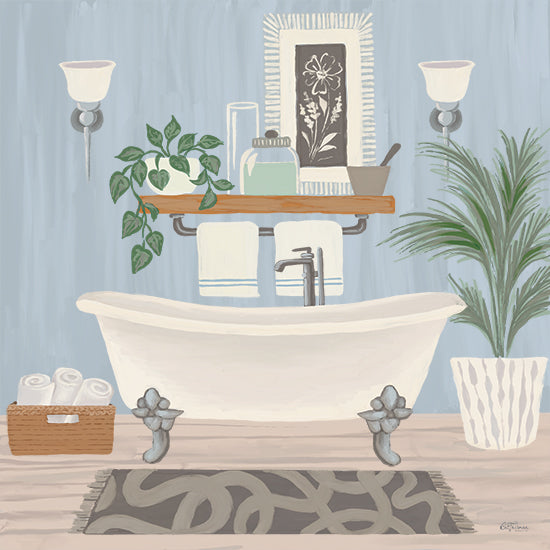 Cat Thurman Designs CTD420 - CTD420 - Unwind and Refresh Bath Set 2 - 12x12 bathroom interior, clawfoot tub, greenery, shelf decor, home decor inspiration, spa vibe, rustic chic from Penny Lane