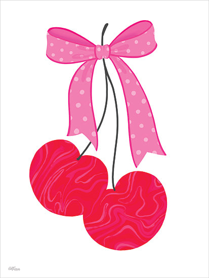 Cat Thurman Designs CTD424 - CTD424 - Marble Cherries - 12x16 digital illustration, cherries, pink bow, polka dots, cute fruit, whimsical style, stylized food art, fun design from Penny Lane