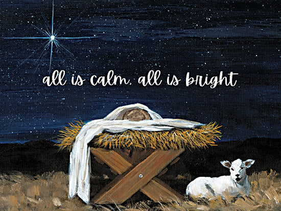 Dogwood Portfolio DOG248 - DOG248 - All is Calm, All is Bright    - 16x12 nativity, baby Jesus, manger, night sky, star, lamb, religious scene, calm night, Christmas nativity, inspirational holiday art from Penny Lane