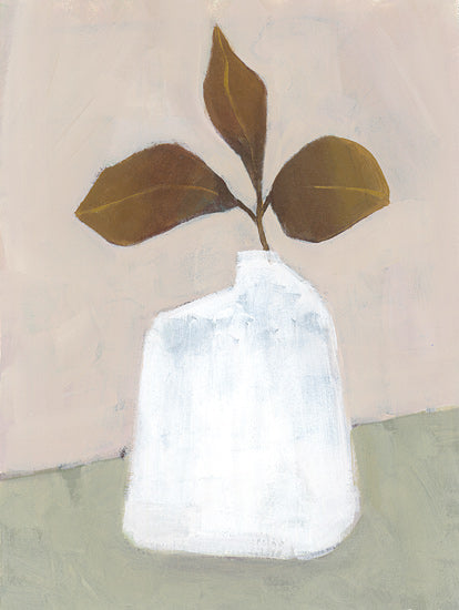 Dogwood Portfolio DOG328 - DOG328 - Split Leaf Serenity - 12x16 modern vase, green leaves, minimalist art, soft colors, muted background, organic shapes, elegant design, simplicity, artistic home decor from Penny Lane