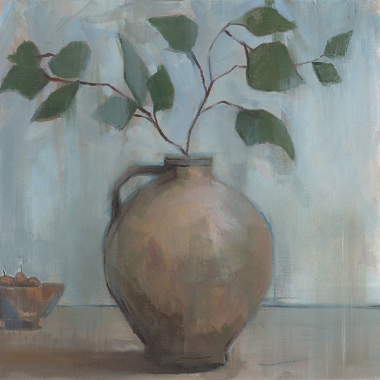 Dogwood Portfolio DOG329 - DOG329 - Melancholy - 12x12 traditional pottery, green leaves, moody tones, artistic lighting, old-world charm, ceramic vase, home interior, cozy aesthetic, realism from Penny Lane