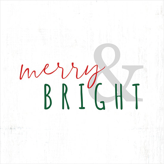 Dogwood Portfolio DOG357 - DOG357 - Merry & Bright - 12x12 Merry and bright text design, minimal Christmas sign, ampersand overlay, red and green font, cheerful holiday phrase, white background decor from Penny Lane