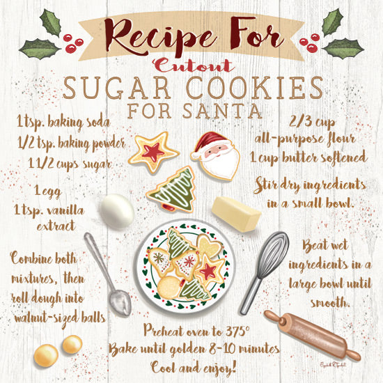 Elizabeth Tyndall ET427 - ET427 - Sugar Cookie Recipe - 12x12 Christmas baking, sugar cookie recipe, festive holiday treats, Santa cookies, winter holiday decorations, kitchen art from Penny Lane