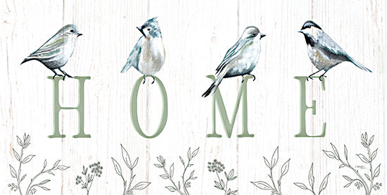 Elizabeth Tyndall ET438 - ET438 - Home Birds - 18x9 bird illustration, watercolor birds, word art HOME, botanical design, perched birds, farmhouse style, wooden background from Penny Lane