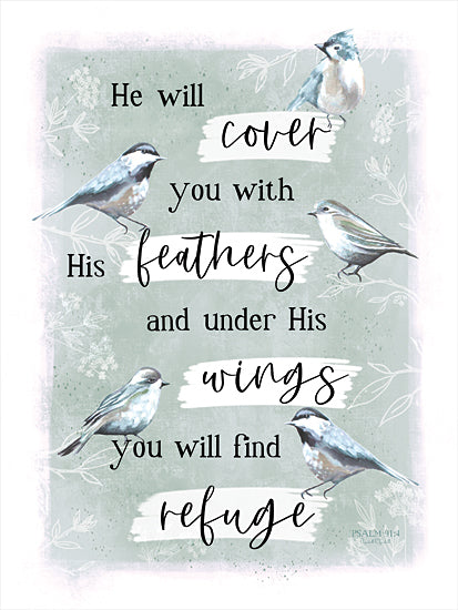 Elizabeth Tyndall ET441 - ET441 - He Will Cover You - 12x16 bible verse, faith, protection, birds, soft pastel colors, inspirational art, scripture print, nature from Penny Lane