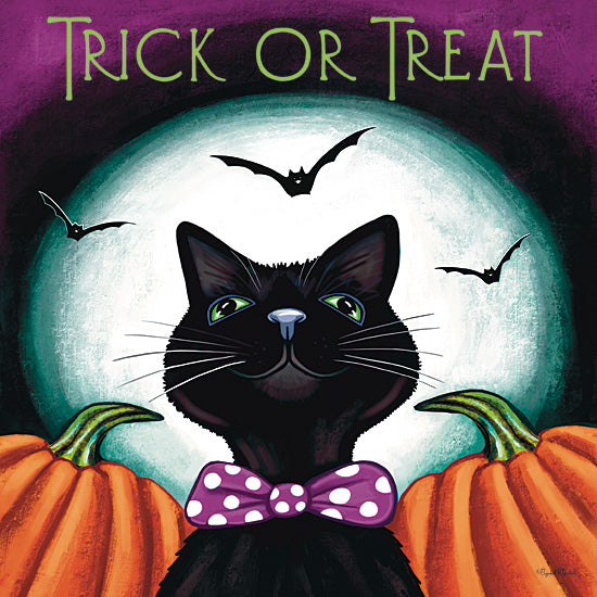 Elizabeth Tyndall ET443 - ET443 - Trick or Treat Cat - 12x16 halloween cat, trick or treat, spooky, black cat, pumpkins, bats, moonlight, fun holiday design from Penny Lane