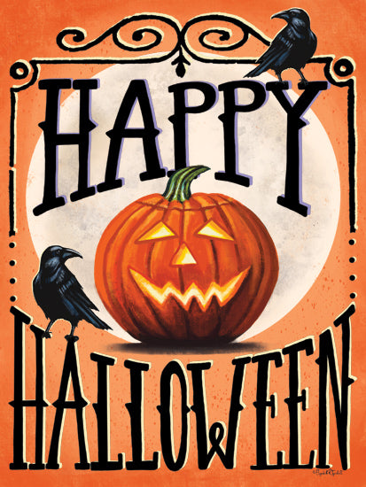 Elizabeth Tyndall ET445 - ET445 - Happy Halloween Jack O'Lantern - 12x16 jack-o-lantern, crows, spooky halloween, vintage design, gothic, eerie, full moon, haunted from Penny Lane
