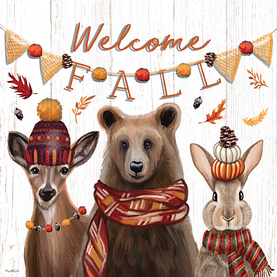 Elizabeth Tyndall ET455 - ET455 - Welcome Fall Friends - 12x12 Fall, welcome sign, deer, bear, rabbit, scarves, festive, cozy, pinecones, leaves, woodland animals from Penny Lane