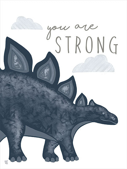 Elizabeth Tyndall ET488 - ET488 - You Are Strong Dinosaur - 12x16 you are strong, dinosaur art, stegosaurus, kids room decor, motivational design, dark blue tones, playful animal art from Penny Lane