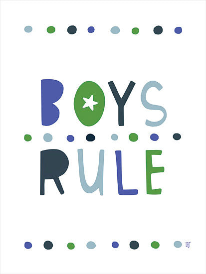 Elizabeth Tyndall ET492 - ET492 - Boys Rule - 12x16 boys rule message, dotted borders, playful font, star accents, children empowerment, colorful letters, boys' room decor from Penny Lane