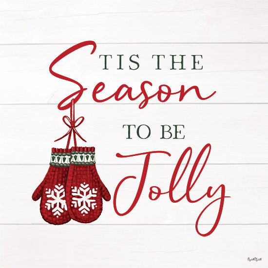 Elizabeth Tyndall ET507 - ET507 - Tis the Season to be Jolly - 12x12 Tis the Season to be Jolly text, red mittens, snowflake patterns, Christmas typography, festive design, rustic wood background, holiday cheer message from Penny Lane
