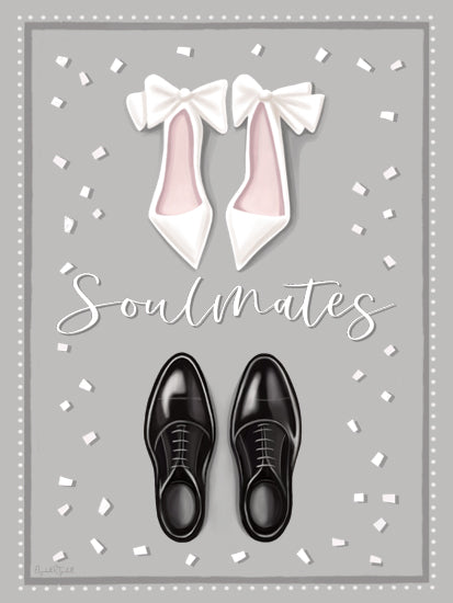 Elizabeth Tyndall ET518 - ET518 - Wedding Congratulations - 12x16 Soulmates text, wedding shoes illustration, bride and groom shoes, confetti celebration, romantic design, love and marriage theme, elegant pastel style from Penny Lane