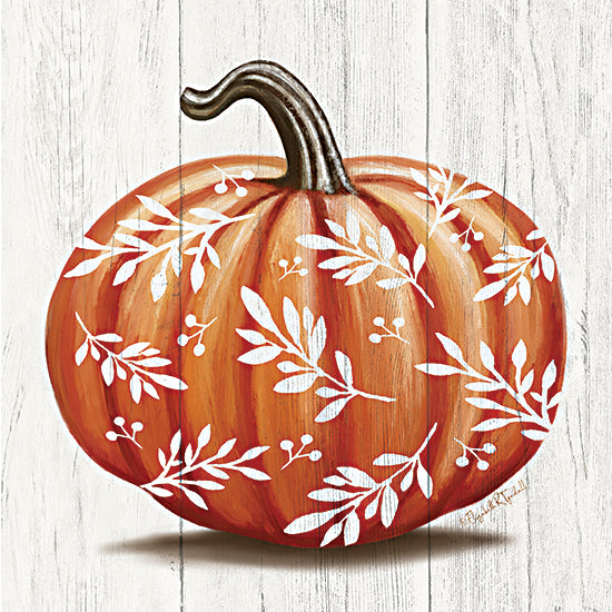 Elizabeth Tyndall ET546 - ET546 - Fall Pumpkin - 12x12 autumn pumpkin, painted foliage design, white wood background, fall decor, harvest season, rustic from Penny Lane