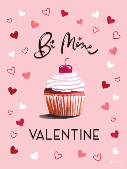 Elizabeth Tyndall ET554 - ET554 - Be Mine Valentine - 12x16 valentine be mine, cupcake illustration, hearts background, romantic dessert, cherry topping, valentine greeting, sweet art from Penny Lane