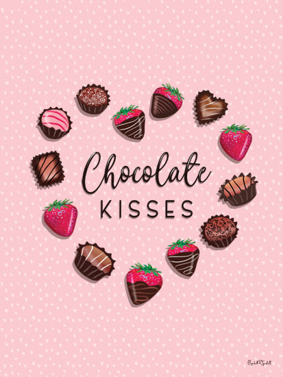 Elizabeth Tyndall ET555 - ET555 - Chocolate Kisses - 12x16 chocolate, valentines, kisses, heart theme, strawberries, truffles, sweet treats, pink background, whimsical sweets from Penny Lane