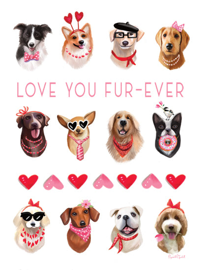 Elizabeth Tyndall ET564 - ET564 - Love You Fur-ever     - 12x16 dogs, valentine's accessories, heart sunglasses, cute dogs, illustrated dogs, puppy love, pets, whimsical theme, romantic, funny from Penny Lane