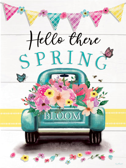 Elizabeth Tyndall ET568 - ET568 - Hello Spring - 12x16 spring flowers, vintage truck, butterflies, pennant banner, springtime greeting, pastel colors, bloom from Penny Lane