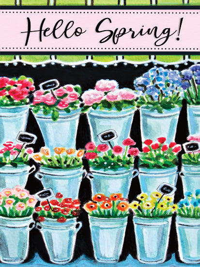 Elizabeth Tyndall ET583 - ET583 - Hello Spring Flower Pails - 12x16 flower market, pails of flowers, bucket display, hand-drawn, colorful blooms, signboard, blackboard from Penny Lane