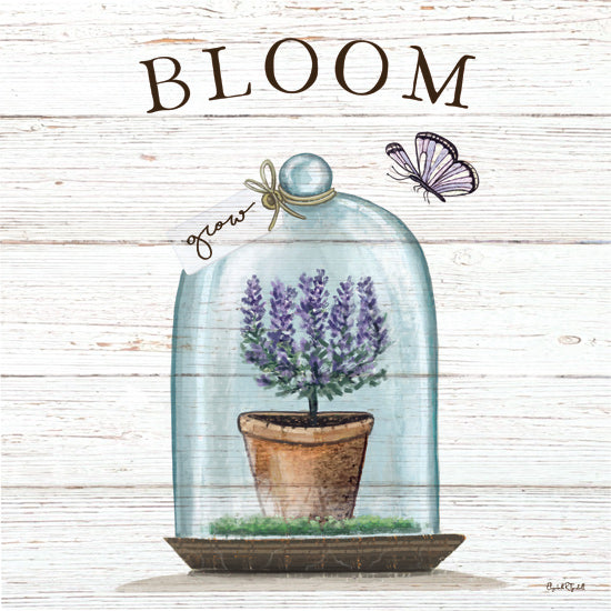 Elizabeth Tyndall ET602 - ET602 - Bloom Terrarium - 12x12 Bloom, grow, potted lavender plant, glass cloche, butterfly, rustic wood, floral growth, inspiring message from Penny Lane