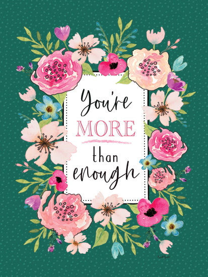 Elizabeth Tyndall ET616 - ET616 - You're More Than Enough - 12x16 floral illustration, inspirational quote, flowers, encouragement, positivity, watercolor flowers, green background, decorative frame, motivational text, feminine design from Penny Lane