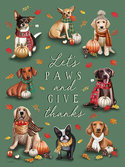 Elizabeth Tyndall ET683 - ET683 - Let's Paws and Give Thanks - 12x16 Dogs, pumpkins, scarves, thanksgiving pun, pets from Penny Lane