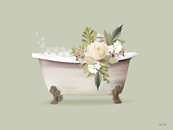 House Fenway FEN1169 - FEN1169 - Botanical Tub I - 16x12 Vintage bathtub, floral arrangement, greenery, bubbles, spa, relaxation, feminine, pastel colors from Penny Lane