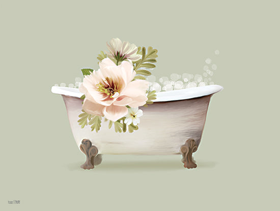 House Fenway FEN1170 - FEN1170 - Botanical Tub II - 16x12 Vintage bathtub, pink flowers, greenery, bubbles, spa, relaxation, elegant, pastel tones from Penny Lane
