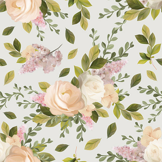 House Fenway FEN1184 - FEN1184 - Primrose & Lilacs - 12x12 Floral pattern, roses, lilacs, greenery, seamless design, light background, digital art, romantic, nature inspired from Penny Lane
