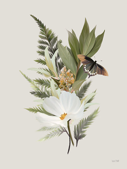 House Fenway FEN1245 - FEN1245 - Garden Greens II - 12x16 white flower, butterfly, greenery, botanical illustration, delicate details, soft pastel design from Penny Lane