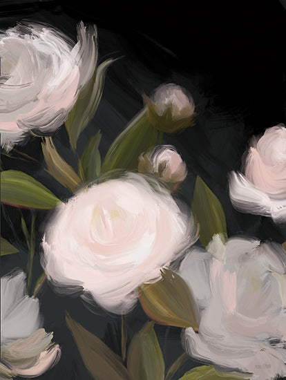 House Fenway FEN1248 - FEN1248 - Peony Romance     - 12x16 white peonies, dark background, elegant floral, moody flowers, romantic botanical, oil paint style, brush strokes, lush greenery from Penny Lane