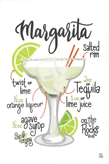 House Fenway FEN1252 - FEN1252 - Margarita Recipe - 12x18 margarita recipe, cocktail illustration, tequila drink, citrus, typography, decorative drink guide, fun kitchen sign from Penny Lane