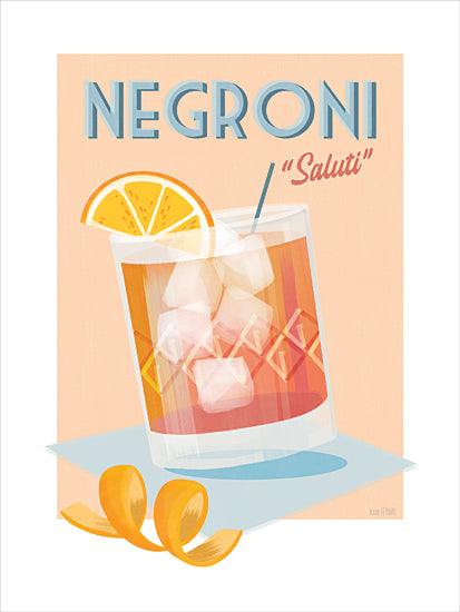House Fenway FEN1266 - FEN1266 - Negroni - 12x16 negroni cocktail art, orange slice, classic drink, vintage bar sign, illustrated beverage, pink and blue tones, retro type from Penny Lane