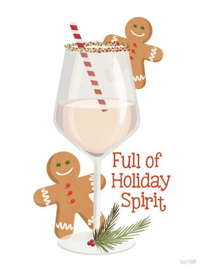 House Fenway FEN1268 - FEN1268 - Full of Holiday Spirit - 12x16 gingerbread men, holiday cocktail, festive drink, Christmas spirit, holiday treats, wine glass with candy rim, cheerful design from Penny Lane