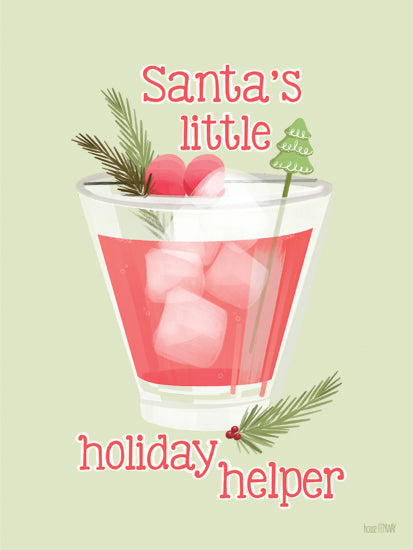 House Fenway FEN1271 - FEN1271 - Santa's Little Holiday Helper - 12x16 pink cocktail, Santa's drink, holiday cheer, festive drink, ice cubes, holly garnish, Christmas cocktail, typographic art, green background from Penny Lane