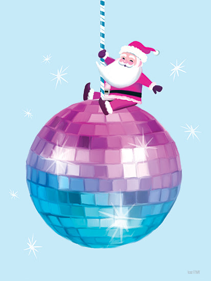 House Fenway FEN1275 - FEN1275 - Pink Santa's Ball Drop - 12x16 Santa Claus, Christmas, disco ball, swinging, festive, purple, teal, whimsical, cartoon, holiday spirit, joyful, sparkle, fun from Penny Lane