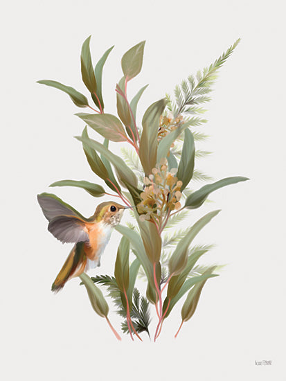 House Fenway FEN1294 - FEN1294 - Hummingbird Grove I - 12x16 Hummingbird, botanical stems, greenery, floral spray from Penny Lane