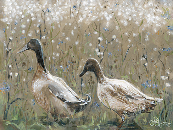 Hollihocks Art HH258 - HH258 - Dainty Ducks - 16x12 ducks, walking ducks, wildflowers, nature background, tall grass, impressionist wildlife art, birds in meadow from Penny Lane