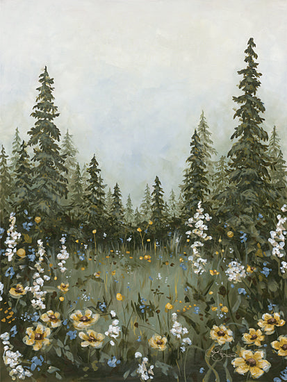 Hollihocks Art HH259 - HH259 - Trees of the Forest - 12x16 wildflower meadow, forest clearing, pine trees, colorful flowers, green landscape, spring season, botanical art from Penny Lane