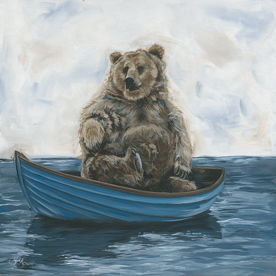 Hollihocks Art HH260 - HH260 - Unexpected Adventure - 12x12 bear in boat, humorous animal, lake setting, whimsical bear, water reflection, blue rowboat, funny wildlife from Penny Lane