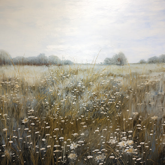Heidi Kuntz HK208 - HK208 - Across the Field   - 12x12 wildflower meadow, open field, painterly brushwork, summery greenery, expansive sky, countryside flowers from Penny Lane