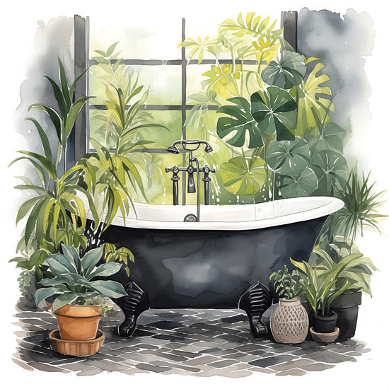 Heidi Kuntz HK288 - HK288 -  Bathtub Sanctuary 1   - 12x12 watercolor landscape, painterly brush strokes, nature scene, soft sky, rustic countryside, serene environment, artistic texture, scenic view, impressionistic style, calming tones from Penny Lane