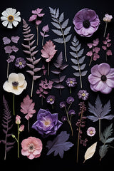 HK354 - Amethyst Night Pressed Flowers I   - 12x18