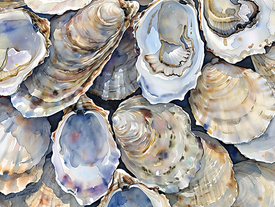 Heidi Kuntz HK370 - HK370 - Oyster Shellabration   - 16x12 realistic shell painting, oyster shells, marine life, detailed watercolor, beach collectibles, heidi kuntz from Penny Lane