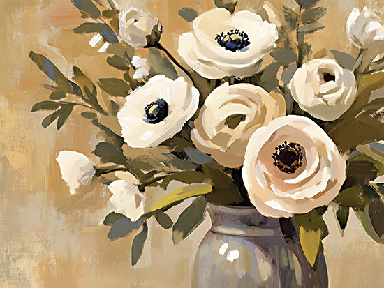 Heidi Kuntz HK380 - HK380 - Soft Serenade   - 16x12 white anemones, rustic floral arrangement, vase with blooms, neutral tones, farmhouse decor, simple elegance from Penny Lane