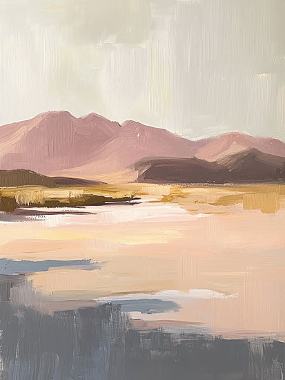 Heidi Kuntz HK425 - HK425 - Desert Drift    - 12x16 Mountain landscape, pink mountains, tranquil lake, serene water reflection, pastel tones, nature scenery, open space from Penny Lane