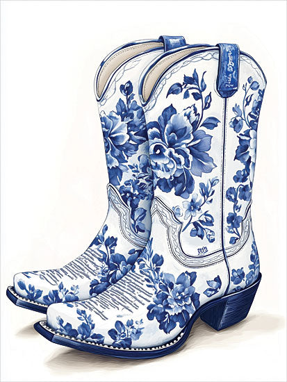 Heidi Kuntz HK432 - HK432 - Blue Toile Boots II    - 12x16 Floral cowboy boots, blue and white porcelain style, intricate floral pattern, western fashion, decorative art from Penny Lane