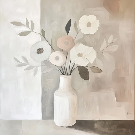 Heidi Kuntz HK445 - HK445 - Modern Blooms   - 12x12 minimal floral arrangement, pastel flowers, clean white vase, serene composition, botanical art, neutral background, modern simplicity from Penny Lane