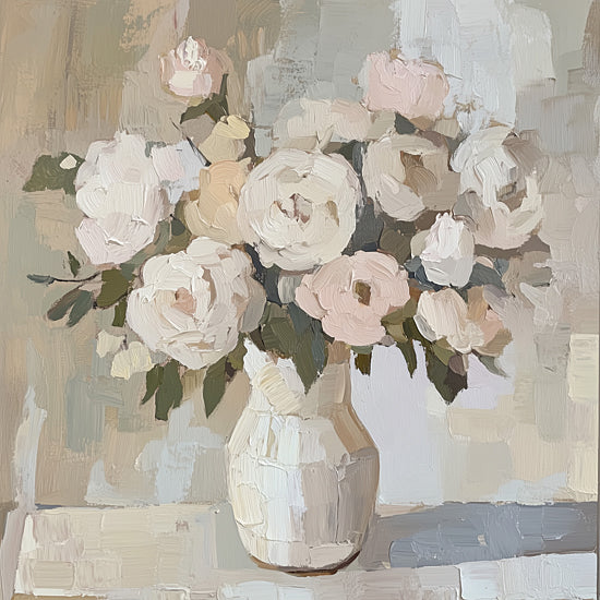 Heidi Kuntz HK448 - HK448 - Peaceful Presence   - 12x12 Delicate pastel floral arrangement, romantic bouquet, soft neutral colors, painterly style, classic design from Penny Lane