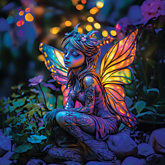 Heidi Kuntz HK456 - HK456 - Dewdrop Dancer   - 12x12 fantasy fairy, glowing wings, magical forest, bioluminescence, enchanted creature, surreal lighting, intricate details, mythical being, nighttime ambiance from Penny Lane